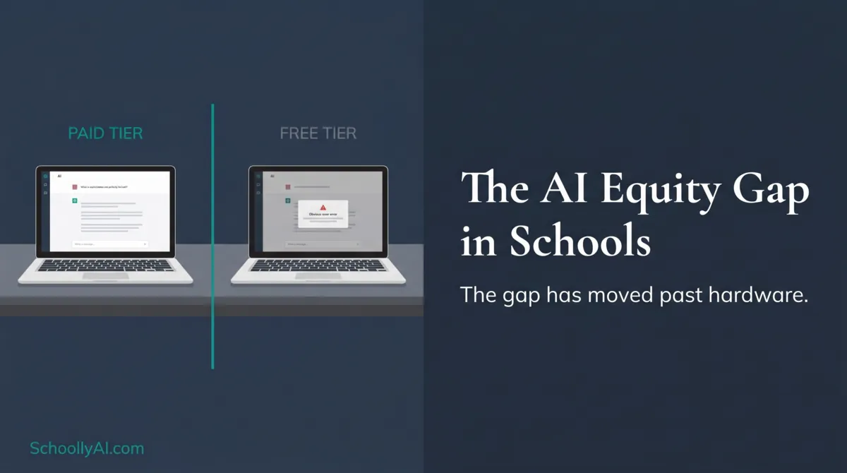 ai equity gap schools: two students side by side with different AI tool quality on their screens