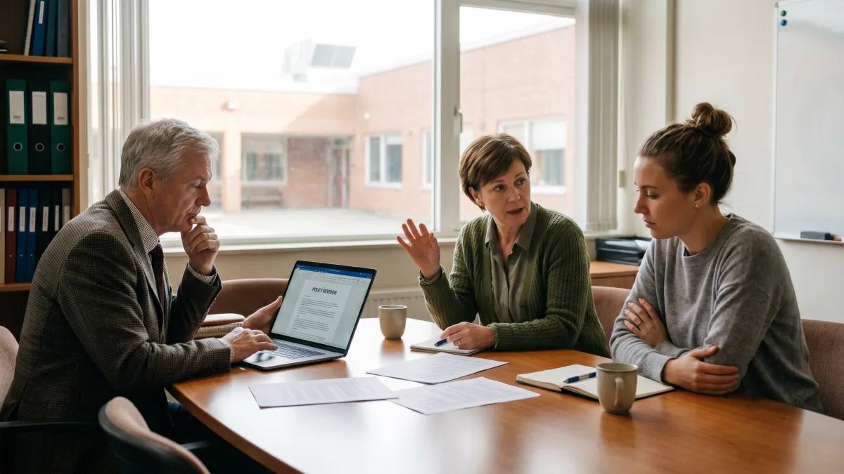 schools discontinuing ai detection software: empty boardroom with open laptop showing detection interface